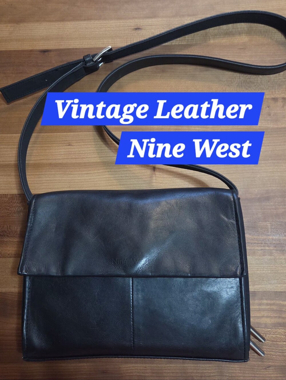 Nine West Black Vintage Leather Crossbody Bag